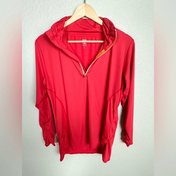 Title Nine Size Large Quarter Zip Pullover Top Coral Long Sleeve Athletic - Picture 6 of 11